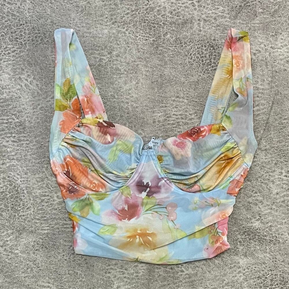 Windsor Pastel Floral Light Blue Pink Orange Crop Top